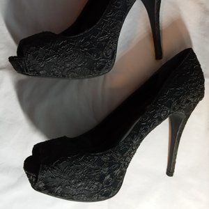 Simply Vera Wang Black Lace Peep Toe Platform Pumps - 5" Stiletto Heels - Sz 10